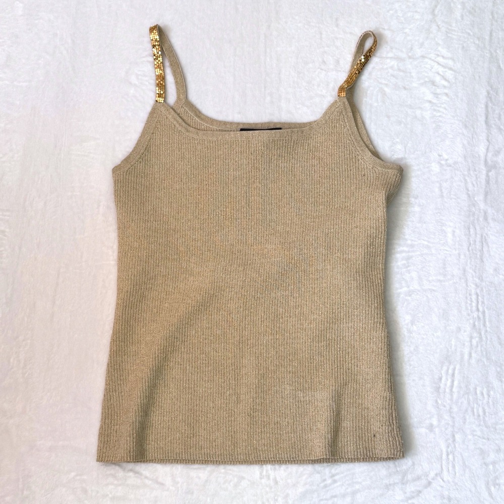 CABLE & GAUGE EMBELISHED STRAP SILK‎ BLEND GOLD SHIMMER CAMI Y2K SZ M